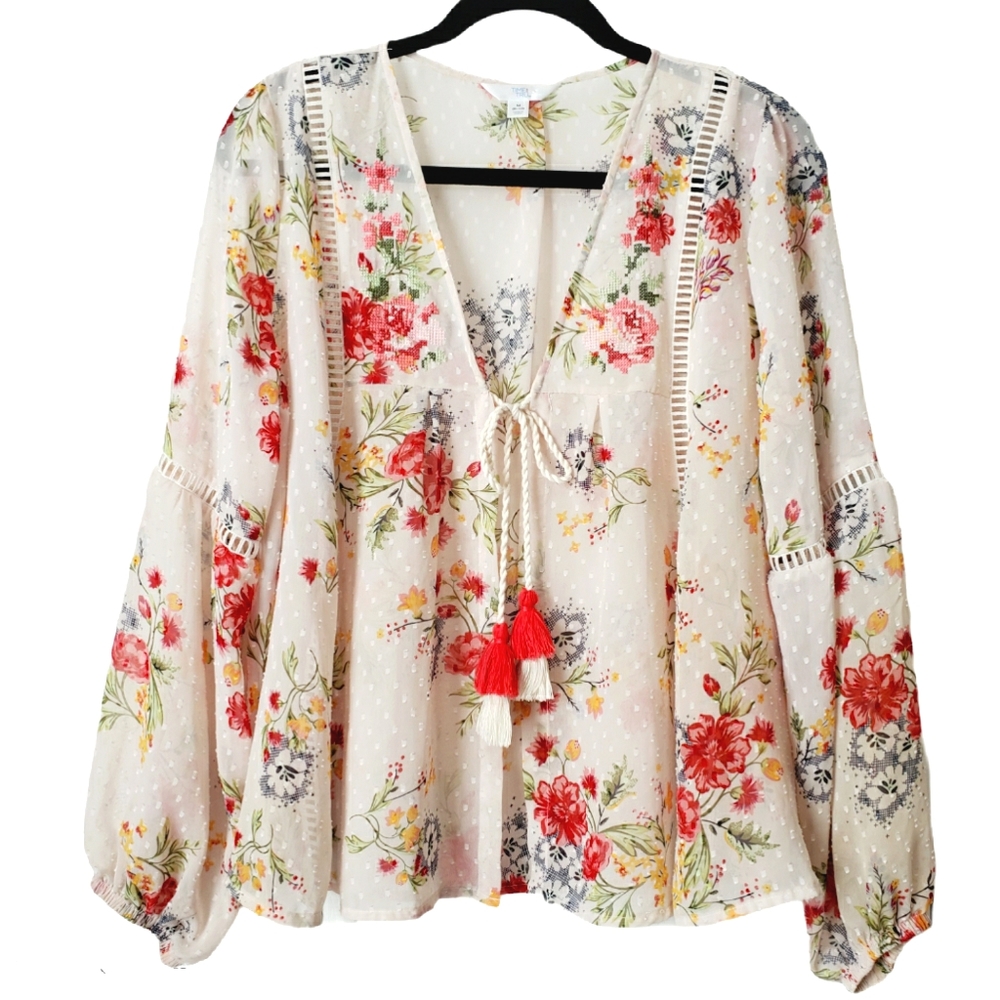 Boho Style Blouse Kimono Cardigan Tassel Tie Sz M